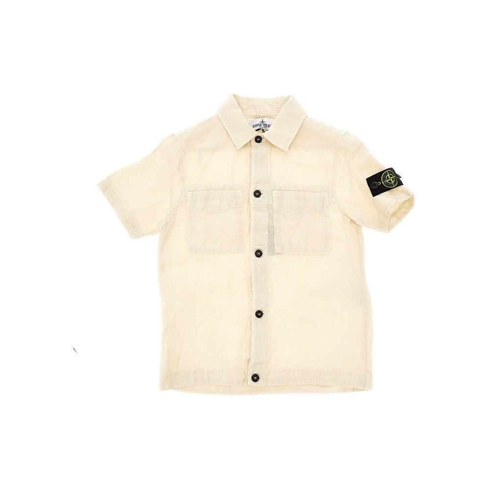 STONE ISLAND Linen shirt with logo badge