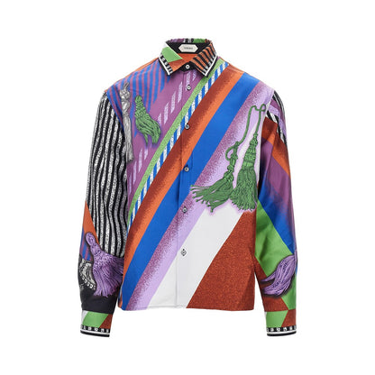 VERSACE Silk twill shirt with Formula 6 print