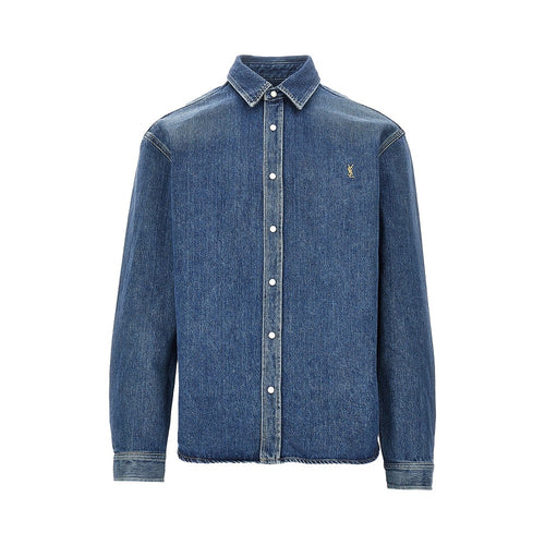 Saint Laurent Cassandre embroidery denim shirt