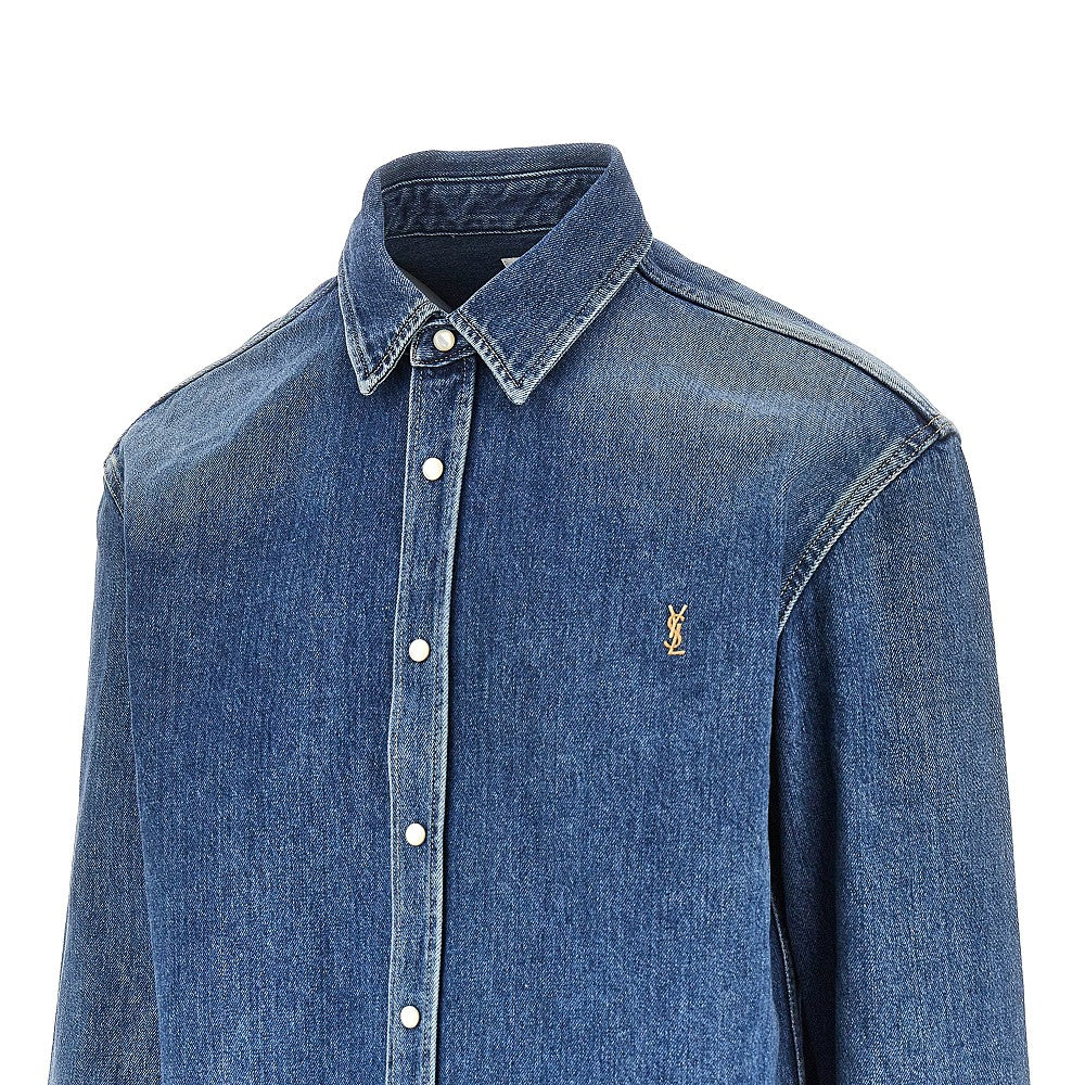 Saint Laurent Cassandre embroidery denim shirt