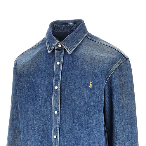 Saint Laurent Cassandre embroidery denim shirt