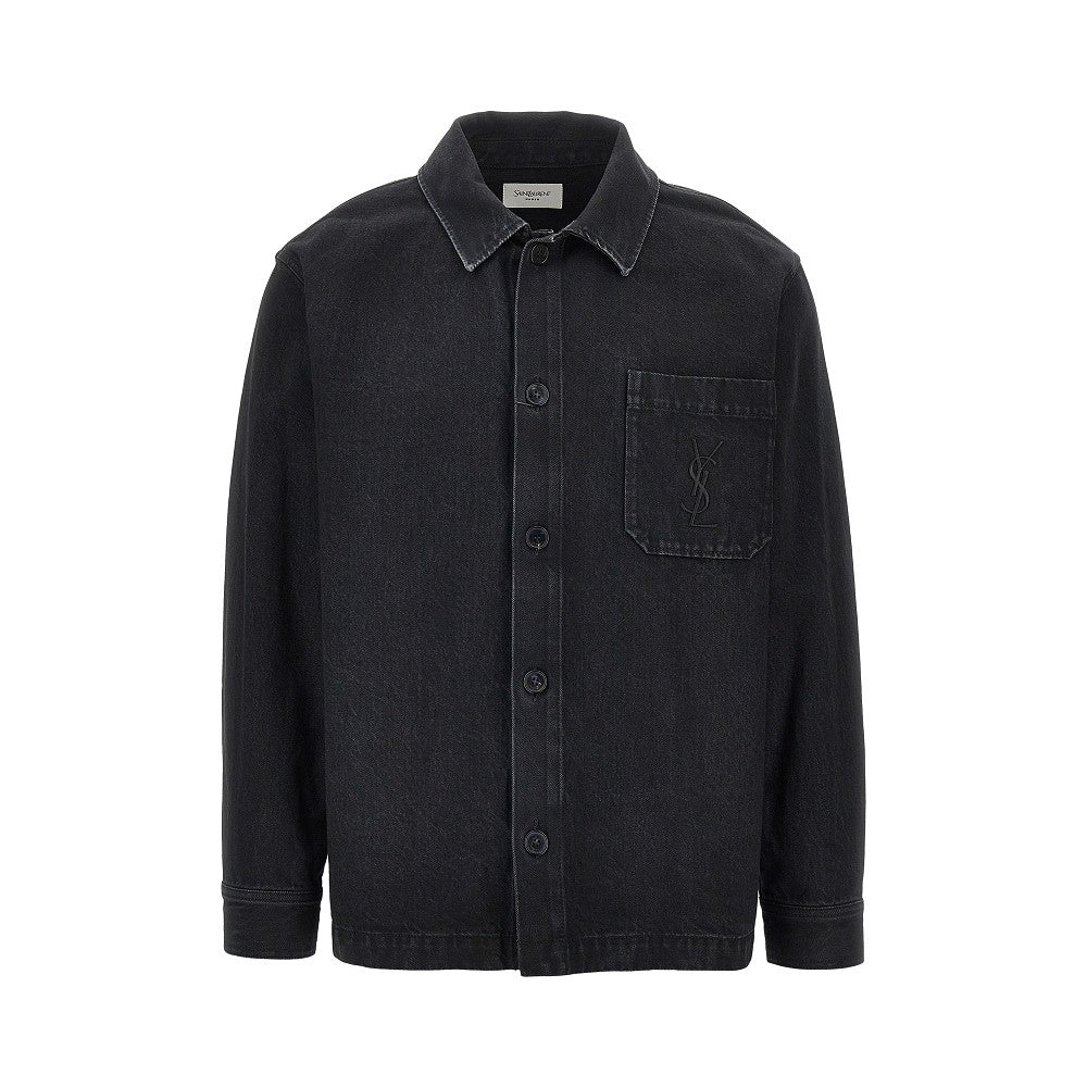 SAINT LAURENT Denim overshirt with Cassandre embroidery