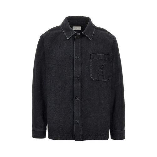SAINT LAURENT Denim overshirt with Cassandre embroidery