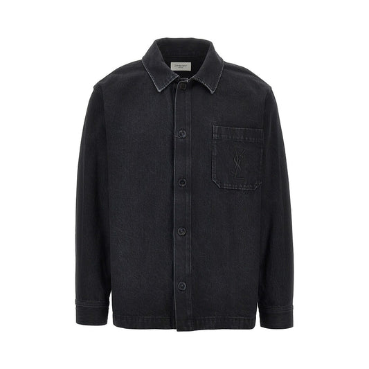 SAINT LAURENT Denim overshirt with Cassandre embroidery