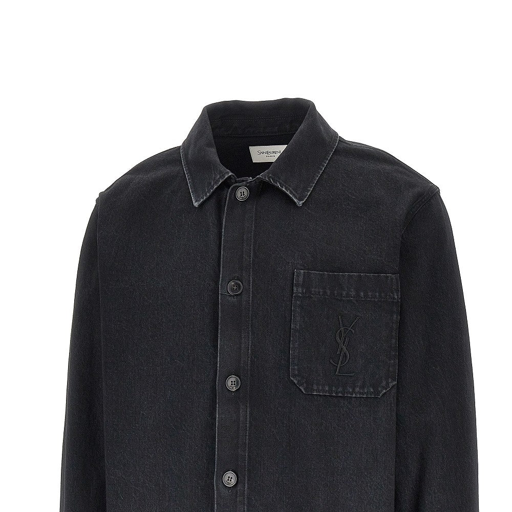 SAINT LAURENT Denim overshirt with Cassandre embroidery