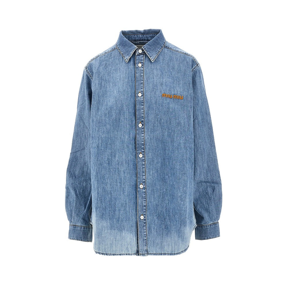 MIU MIU Logo embroidery chambray denim shirt