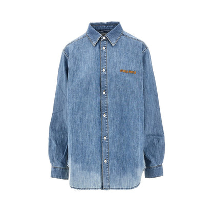 MIU MIU Logo embroidery chambray denim shirt