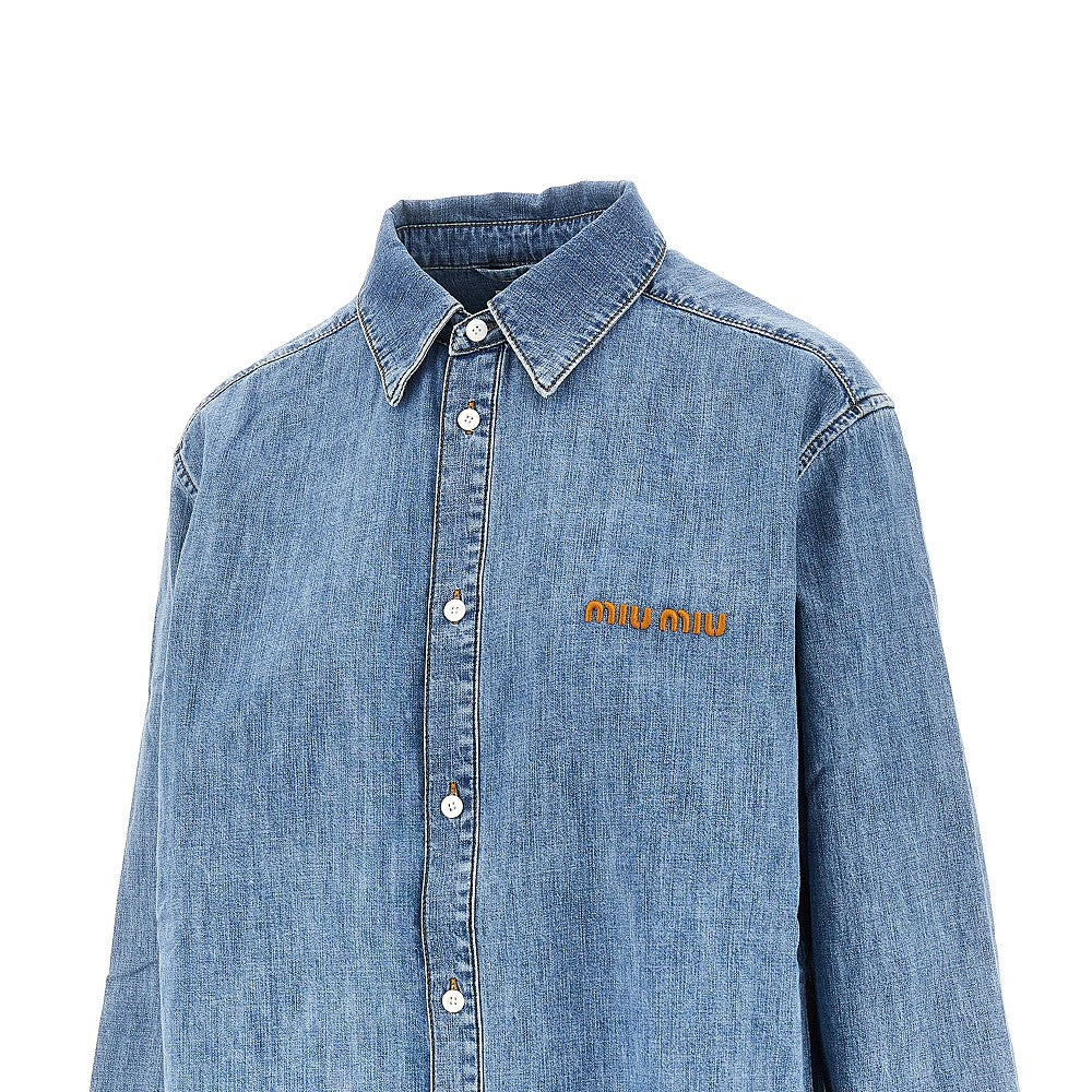 MIU MIU Logo embroidery chambray denim shirt