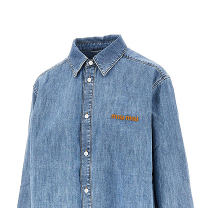 MIU MIU Logo embroidery chambray denim shirt