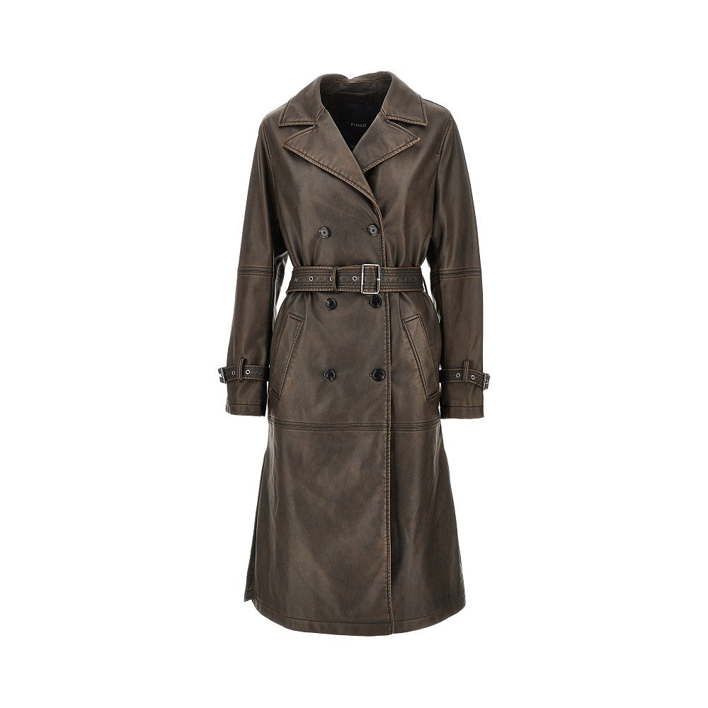 PINKO Vintage effect faux leather trench coat