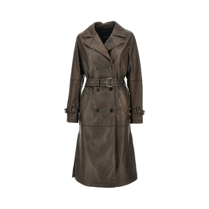 PINKO Vintage effect faux leather trench coat