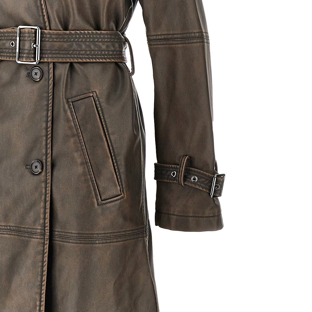 PINKO Vintage effect faux leather trench coat