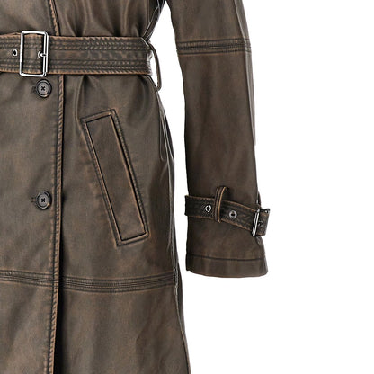 PINKO Vintage effect faux leather trench coat