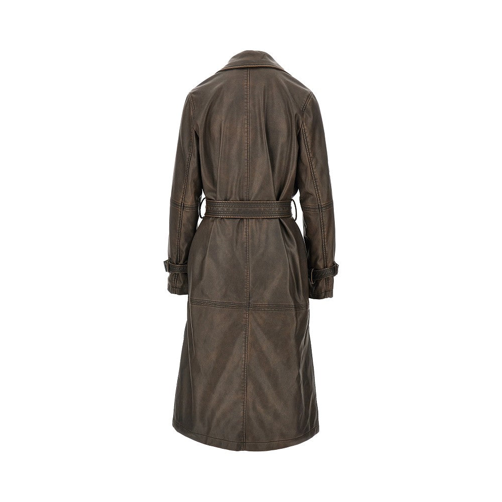 PINKO Vintage effect faux leather trench coat