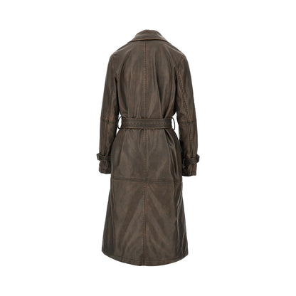 PINKO Vintage effect faux leather trench coat