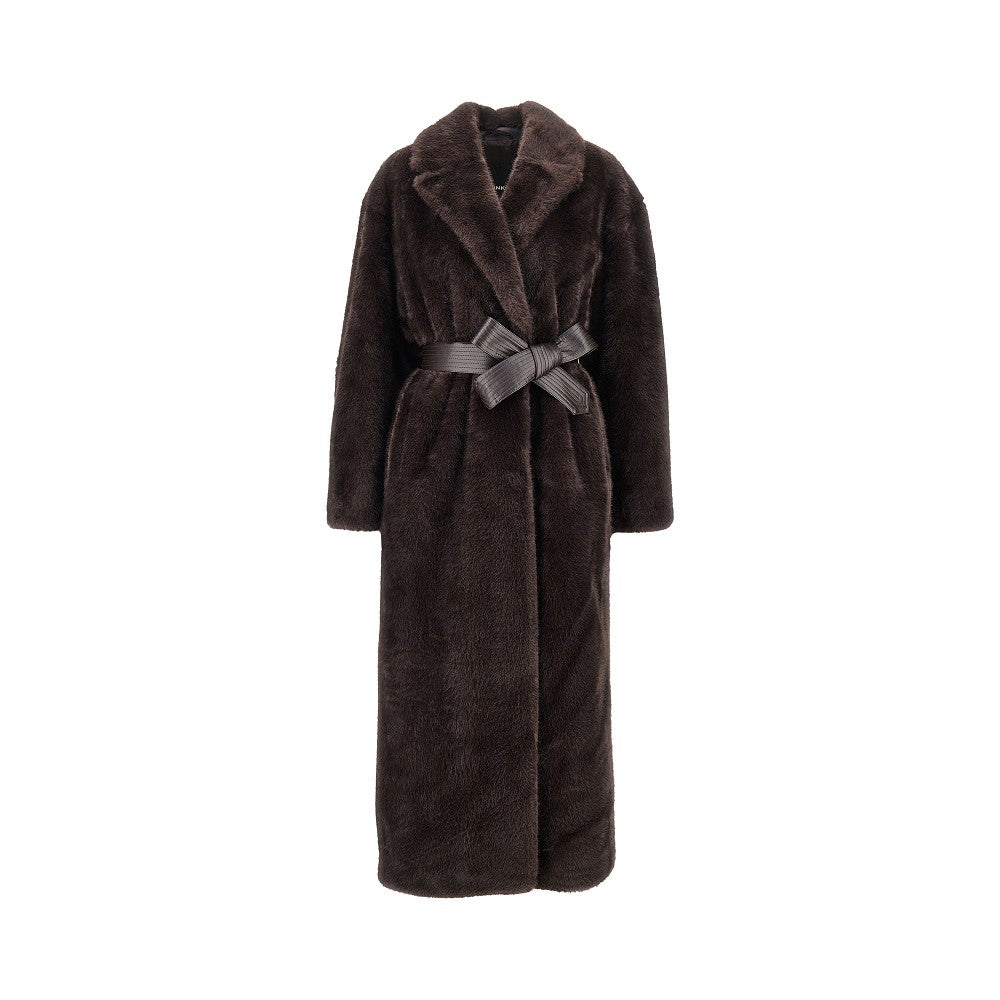 PINKO Faux fur long coat with belt