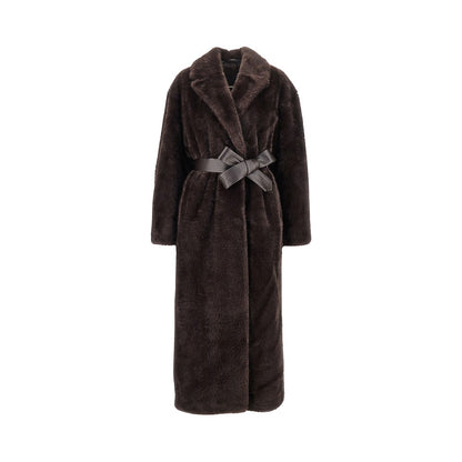 PINKO Faux fur long coat with belt