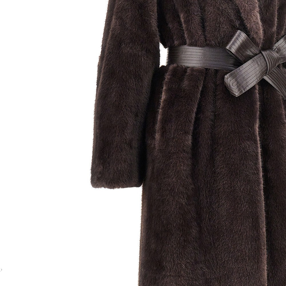 PINKO Faux fur long coat with belt