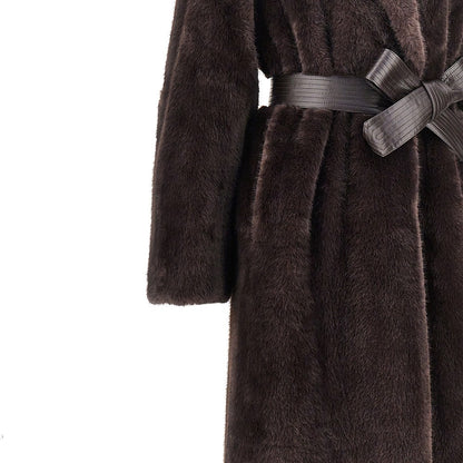 PINKO Faux fur long coat with belt