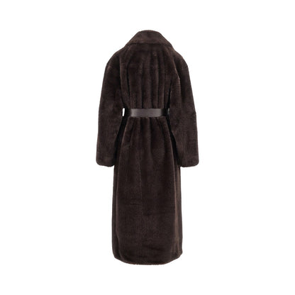 PINKO Faux fur long coat with belt
