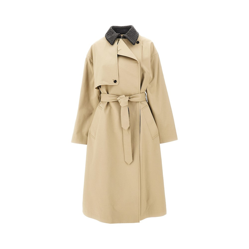 Bottega Veneta Gabardine trench coat with nappa collar