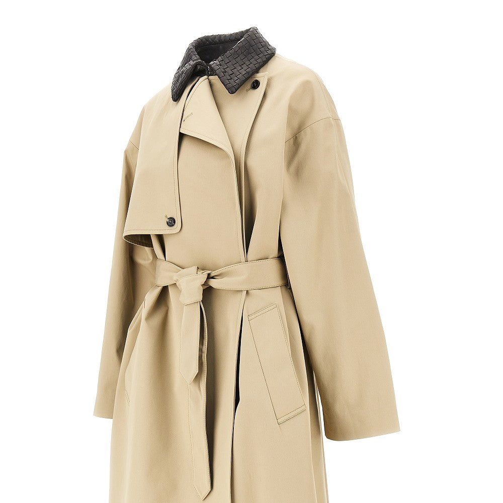 Bottega Veneta Gabardine trench coat with nappa collar