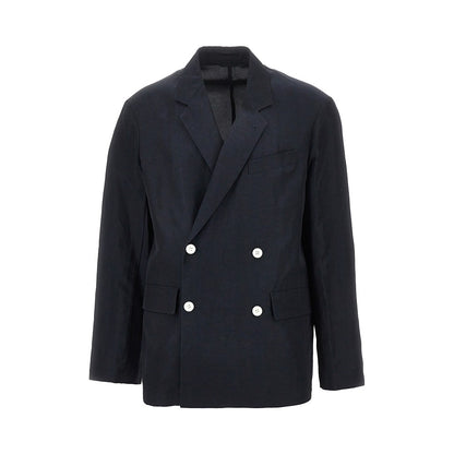 EMPORIO ARMANI Linen-blend double-breasted jacket
