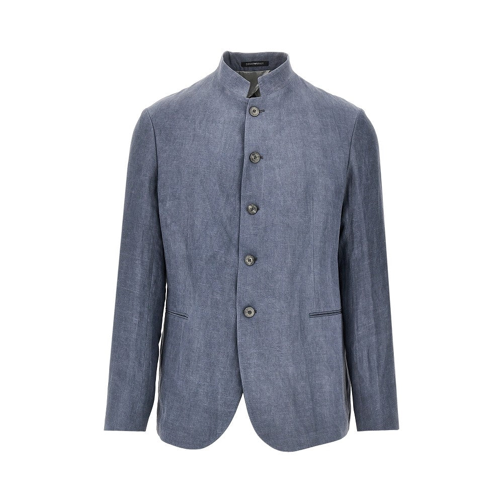 EMPORIO ARMANI Linen-blend crepe jacket with guru collar