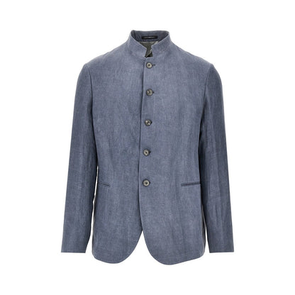 EMPORIO ARMANI Linen-blend crepe jacket with guru collar