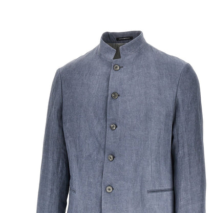 EMPORIO ARMANI Linen-blend crepe jacket with guru collar
