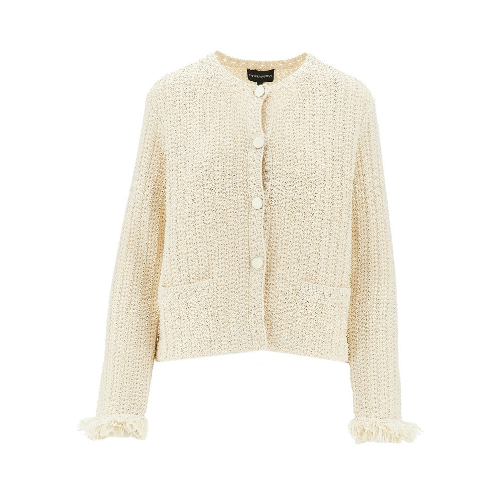 EMPORIO ARMANI Raffia effect crochet knit jacket