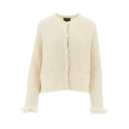 EMPORIO ARMANI Raffia effect crochet knit jacket