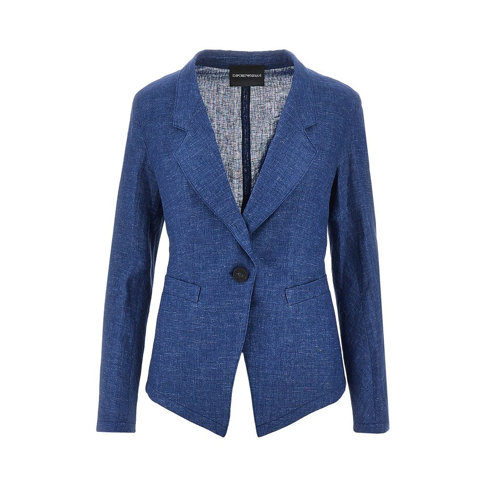 EMPORIO ARMANI Linen-blend chambray single-breasted jacket