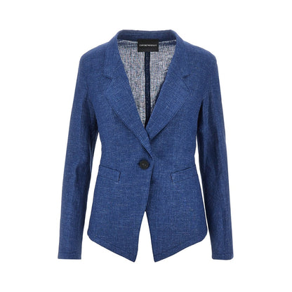 EMPORIO ARMANI Linen-blend chambray single-breasted jacket