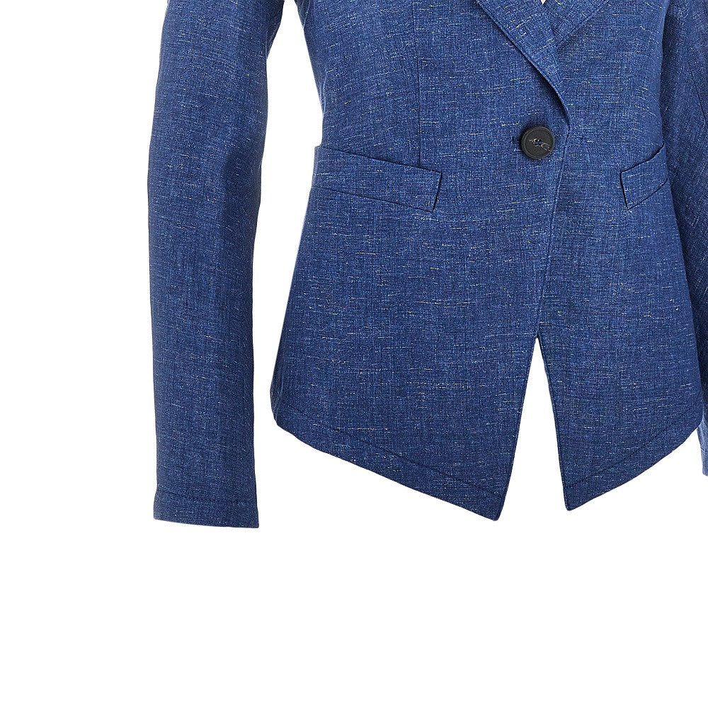 EMPORIO ARMANI Linen-blend chambray single-breasted jacket