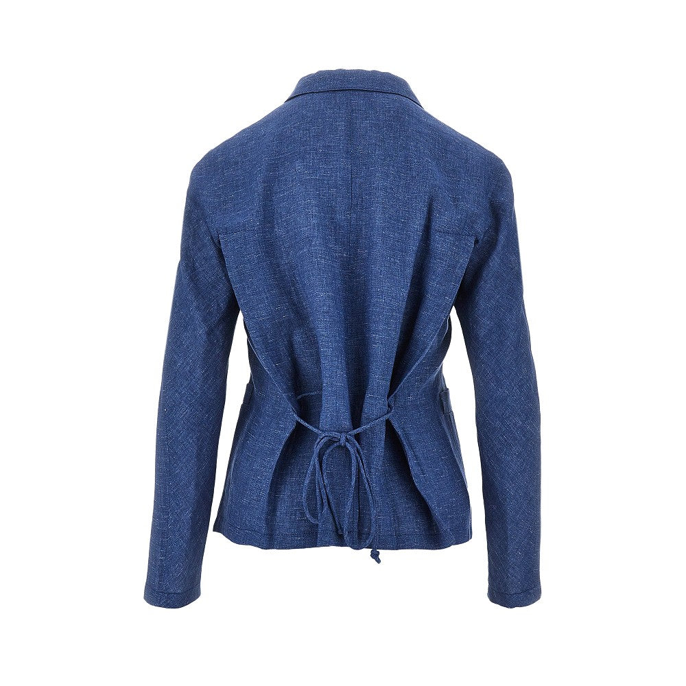 EMPORIO ARMANI Linen-blend chambray single-breasted jacket