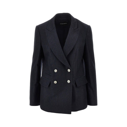 EMPORIO ARMANI Pinstriped wool-blend double-breasted jacket