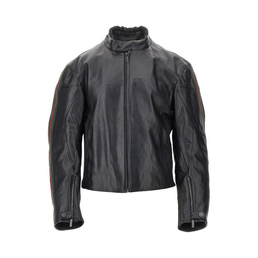 Gucci Leather biker jacket with Web details