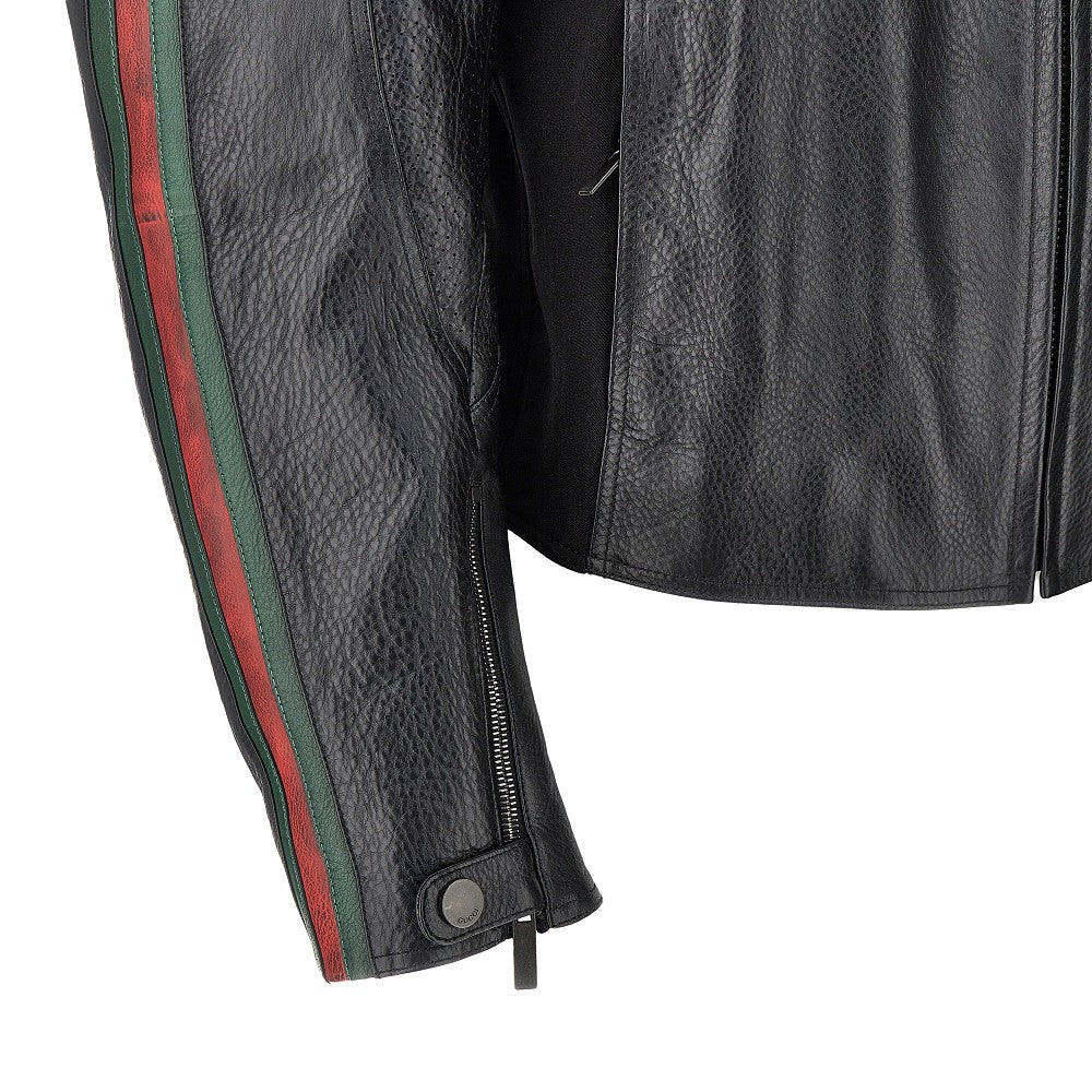 Gucci Leather biker jacket with Web details