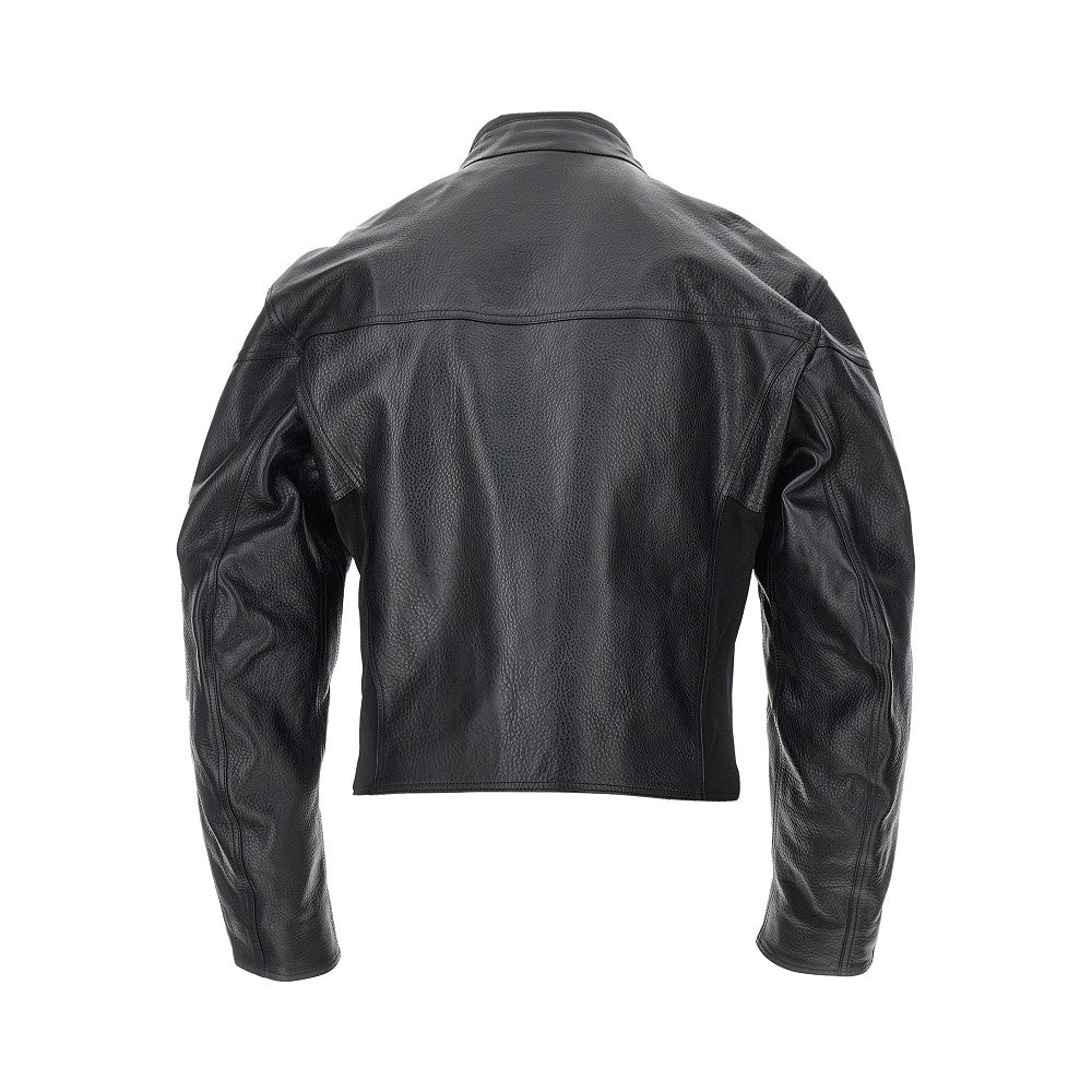Gucci Leather biker jacket with Web details