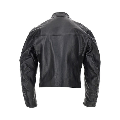 Gucci Leather biker jacket with Web details