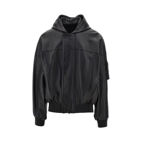 Balenciaga Nappa leather hooded bomber jacket