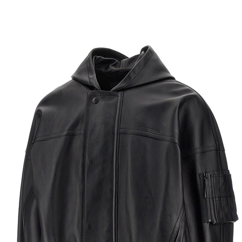 Balenciaga Nappa leather hooded bomber jacket