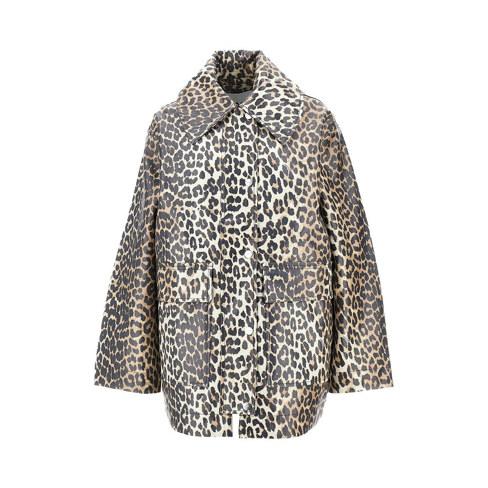 Ganni Coated fabric jacket with leopard-print