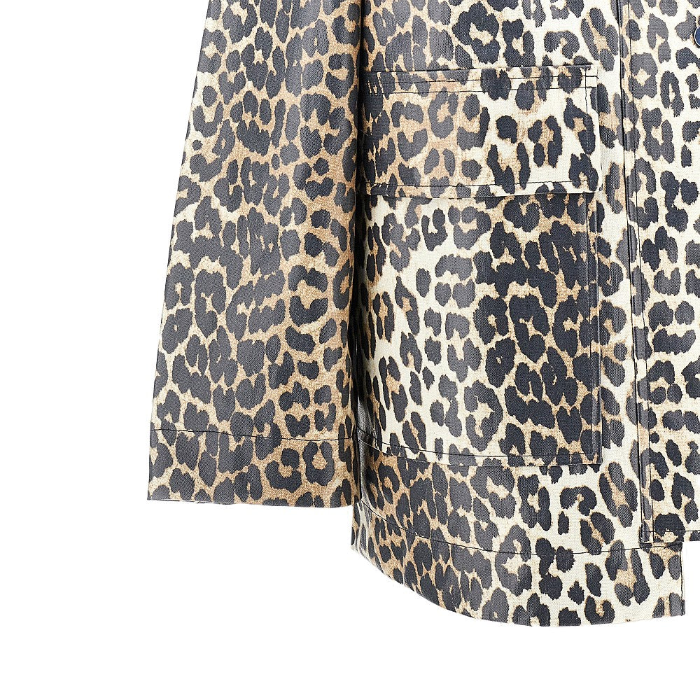 Ganni Coated fabric jacket with leopard-print