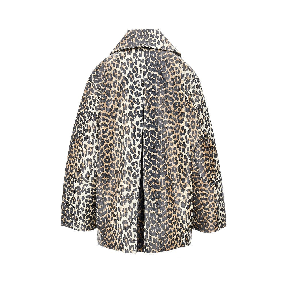 Ganni Coated fabric jacket with leopard-print