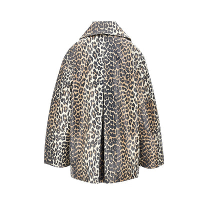 Ganni Coated fabric jacket with leopard-print