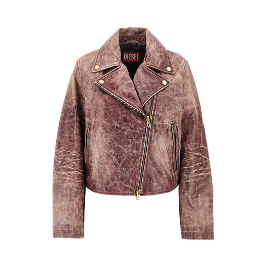DIESEL Vintage-effect leather biker jacket