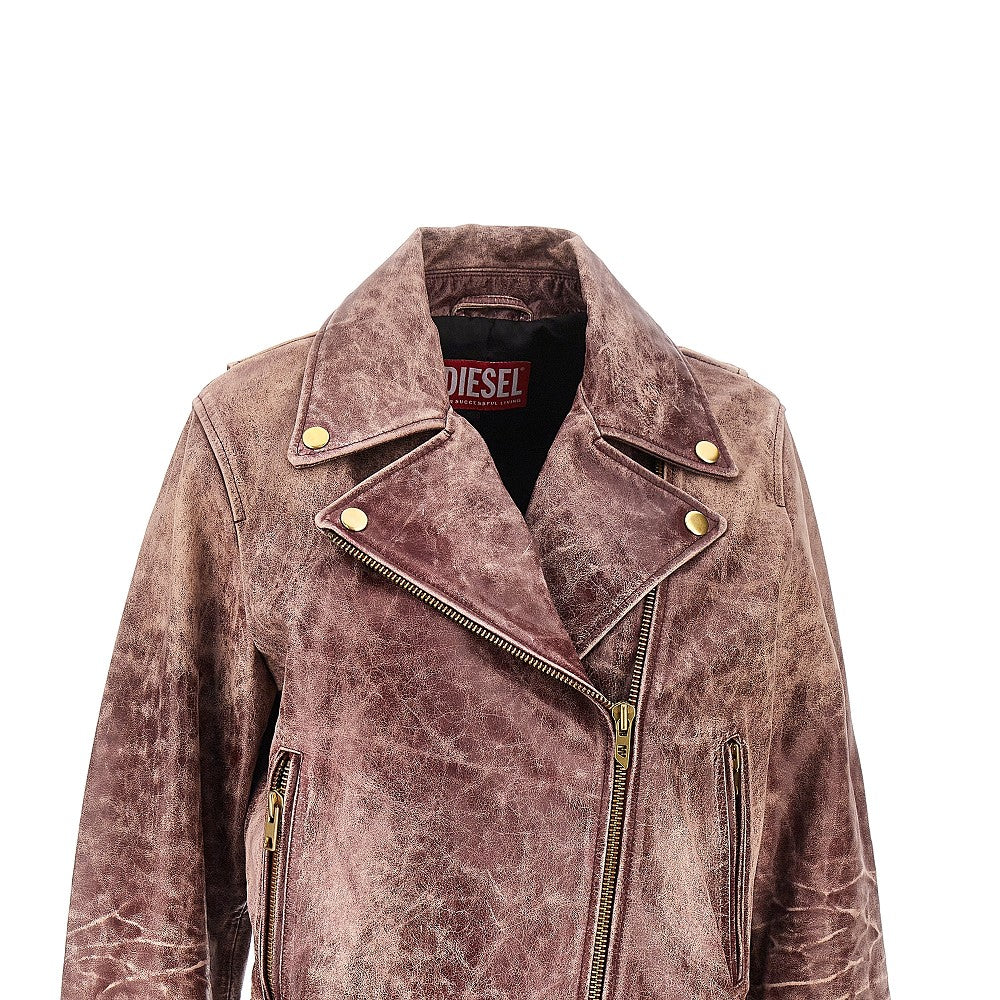DIESEL Vintage-effect leather biker jacket