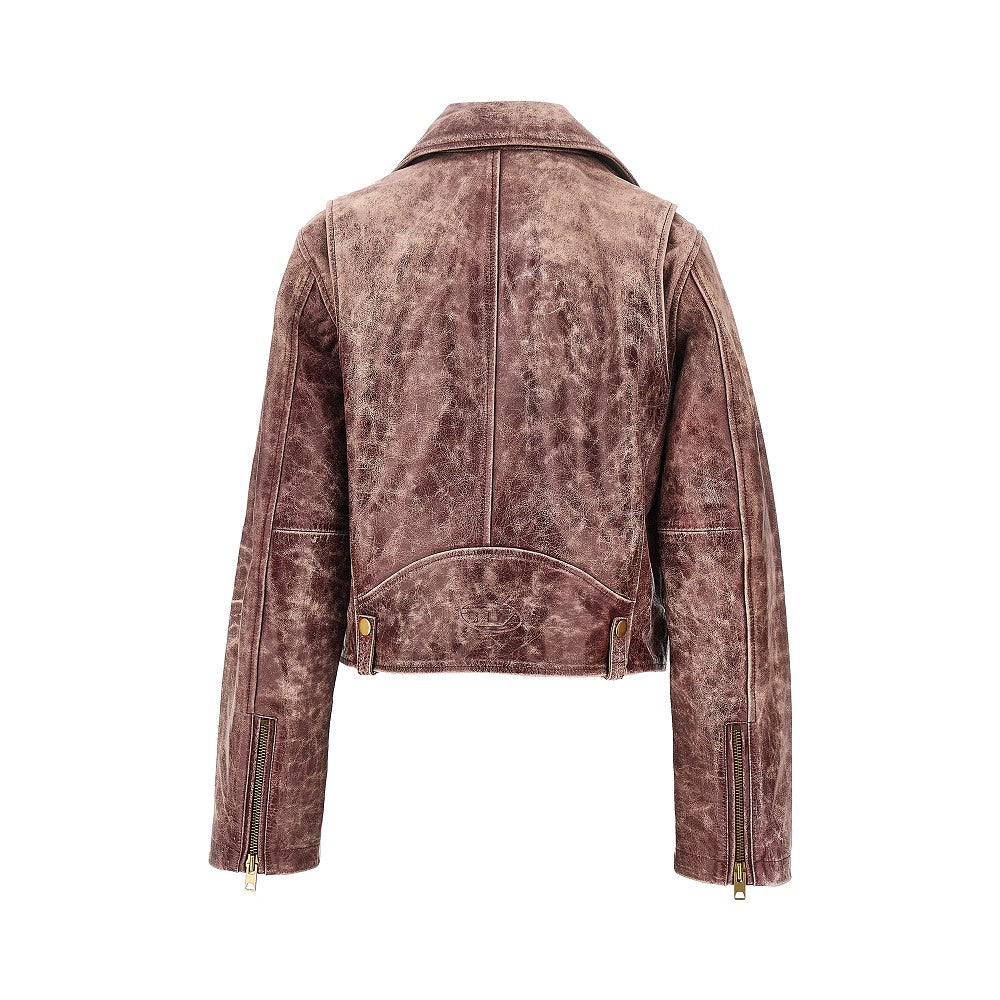 DIESEL Vintage-effect leather biker jacket